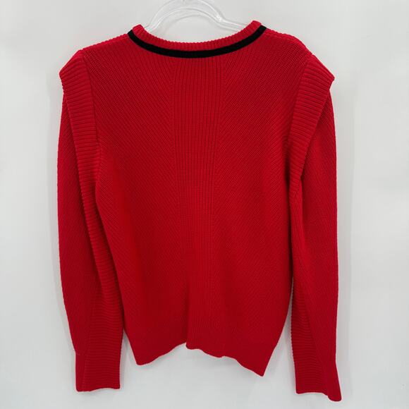 H HALSTON Womens Lace Yoke Wool Blend Cardigan Size L Red Black Whimsygoth - Picture 5 of 8